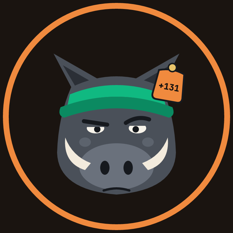 The Warthog: a squinting grey warthog in a green bookie’s eyeshade, with a price tag on his ear